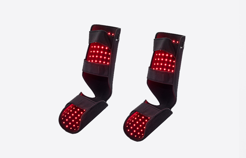Manufacturer example of infrared light therapy boots with illuminated foot and calf panels