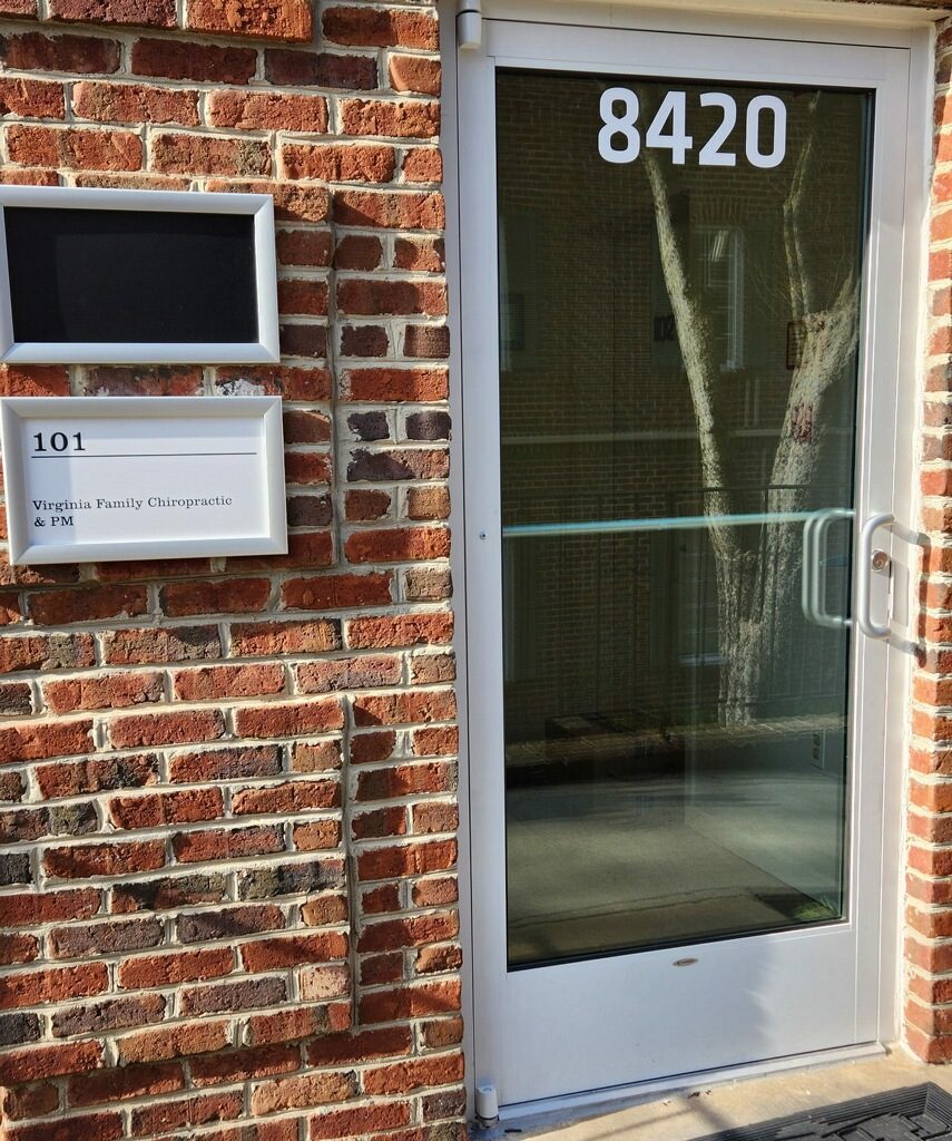 Entrance to the Virginia Family Chiropractic office at 8420 Dorsey Circle in Manassas, VA